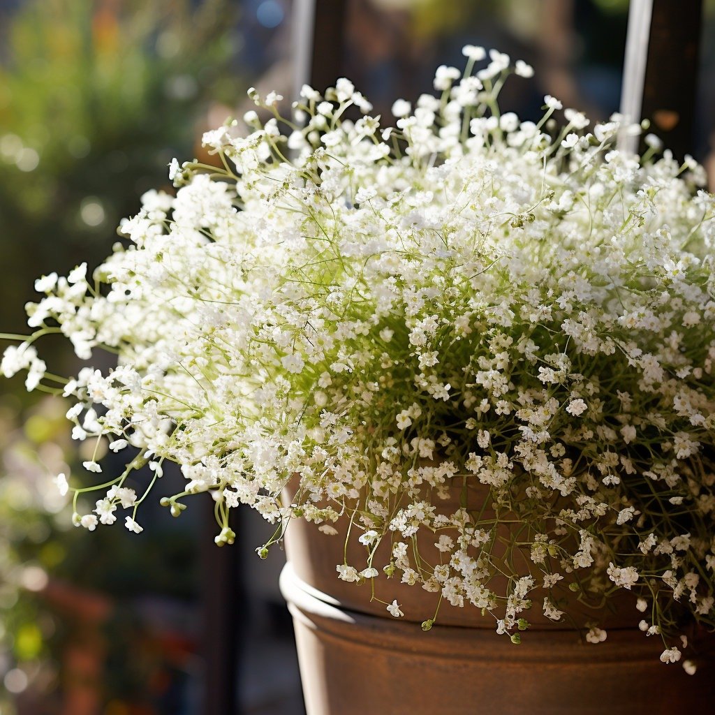 outdoor plant pot growing baby's breath 